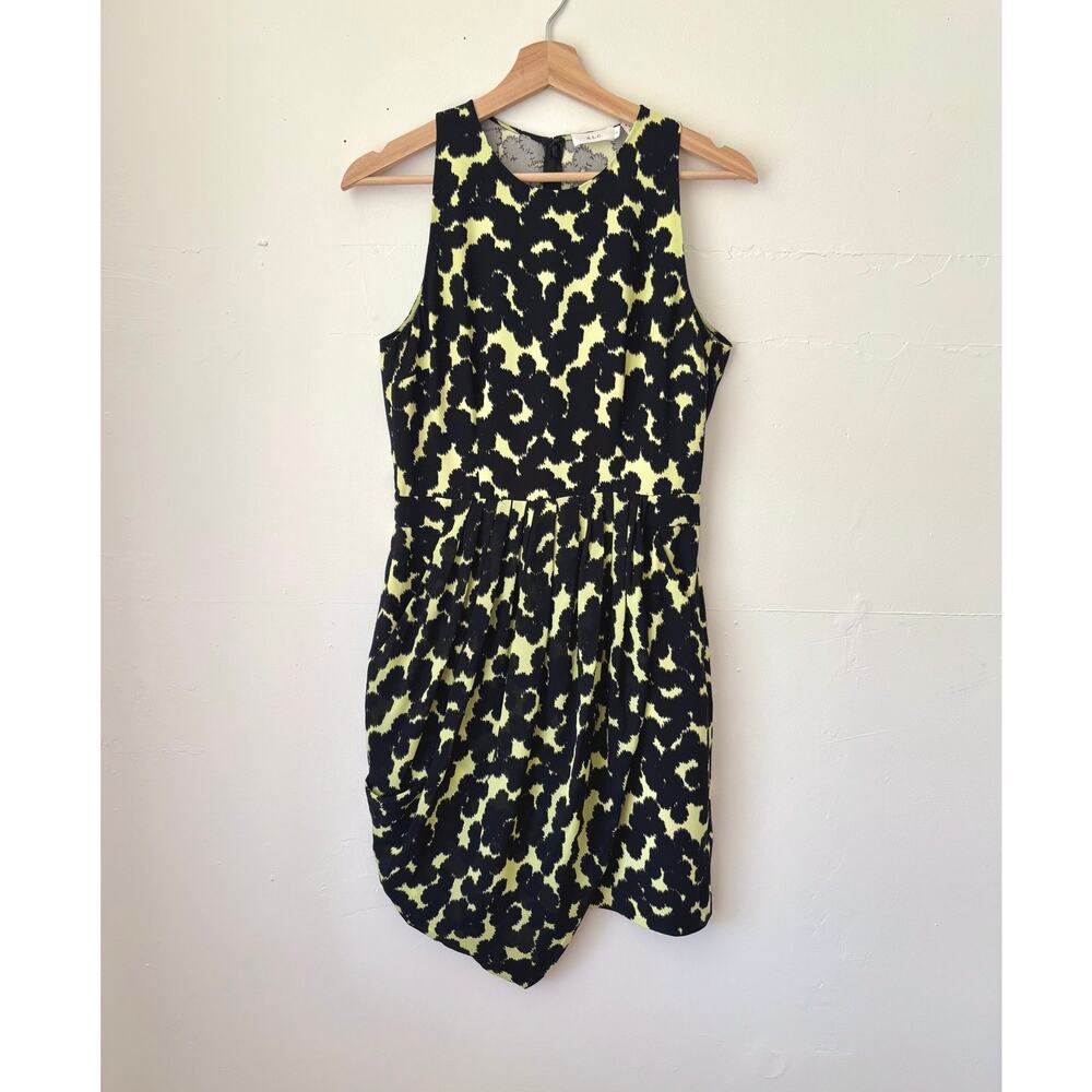 $595 NWOT A.L.C. 100% Silk Neon Green Leopard Print Sleeveless Mini Dress Size 4
